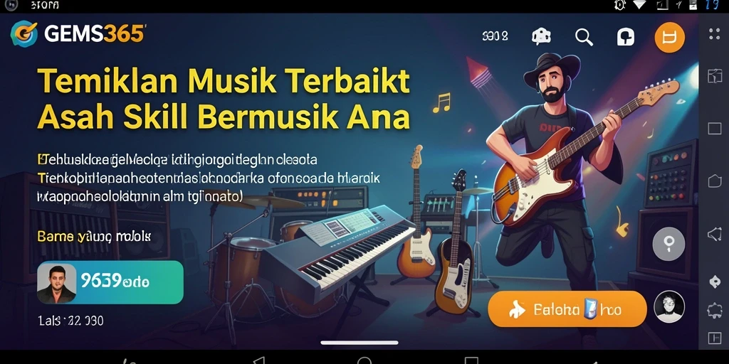 Tampilan gameplay GEMS365 dengan berbagai lagu dan fitur menarik.