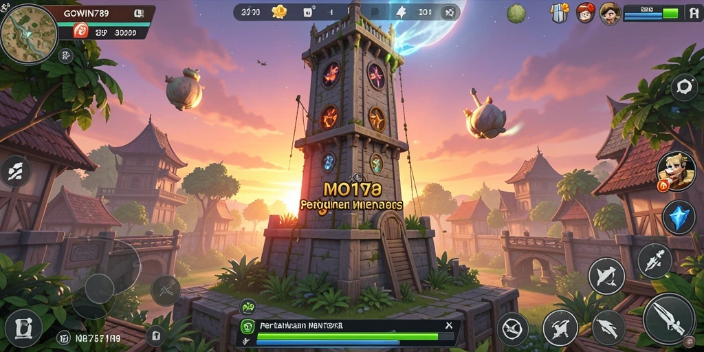 Screenshot utama GOWIN789 yang menunjukkan aksi Tower Defense intens.