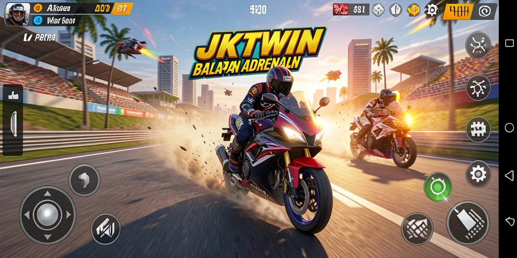 Gameplay seru dan adrenalin dari JKTWIN di arena balap.